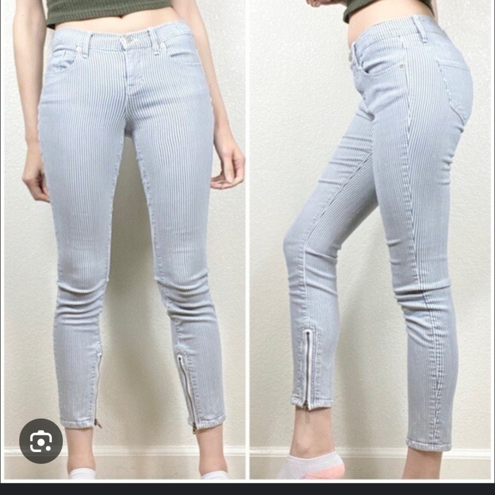 Madewell Light Blue Pinstripe Skinny Jeans with Ankle Zips